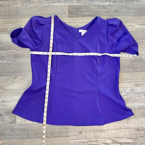 Liz Claiborne Purple V-Neck Tailored Short Sleeve Blouse O45 - Picture 4 of 6